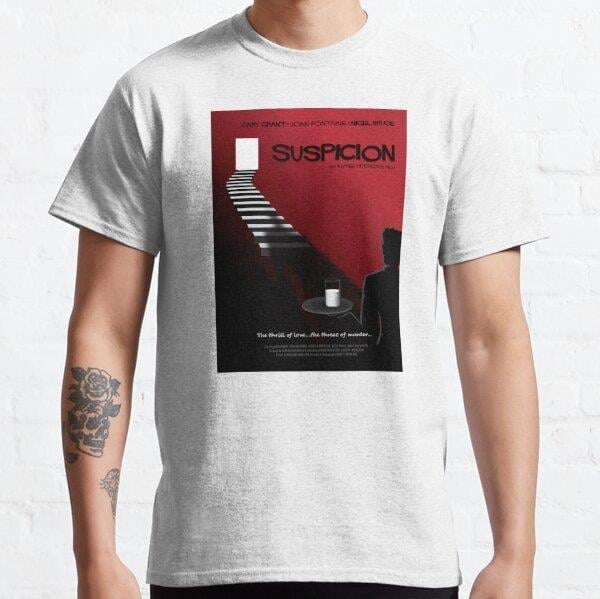 Unisex Alfred Hitchcocks Suspicion Baskılı T-Shirt (Rahat Kalıp Tişört)