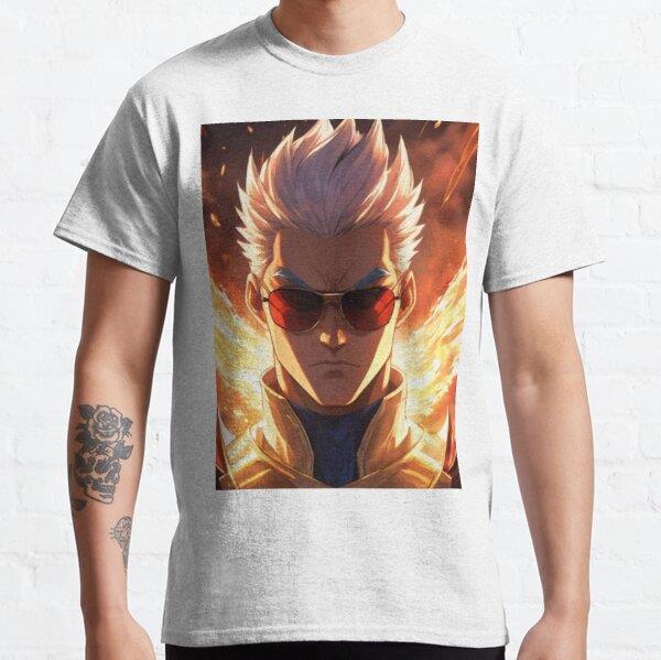 Unisex Angry anime power with his charming sunglasses Tasarım Baskılı T-Shirt (Rahat Kalıp Tişört)