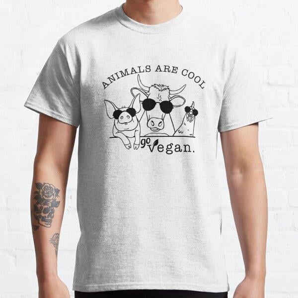 Unisex Animals are Cool go Vegan Baskılı T-Shirt (Rahat Kalıp Tişört)