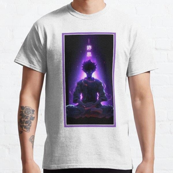 Unisex Anime Hero Power Meditation | Quality Anime Artwork | Anime Power Energy Meditation | Manga Anime Art Tasarım Baskılı T-Shirt (Rahat Kalıp Tişört)