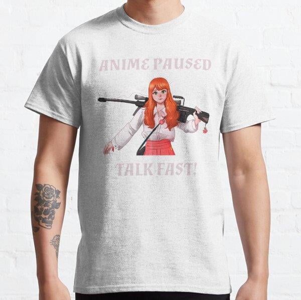 Unisex Anime Paused Talk Fast - Anime Gun Tasarım Baskılı T-Shirt (Rahat Kalıp Tişört)