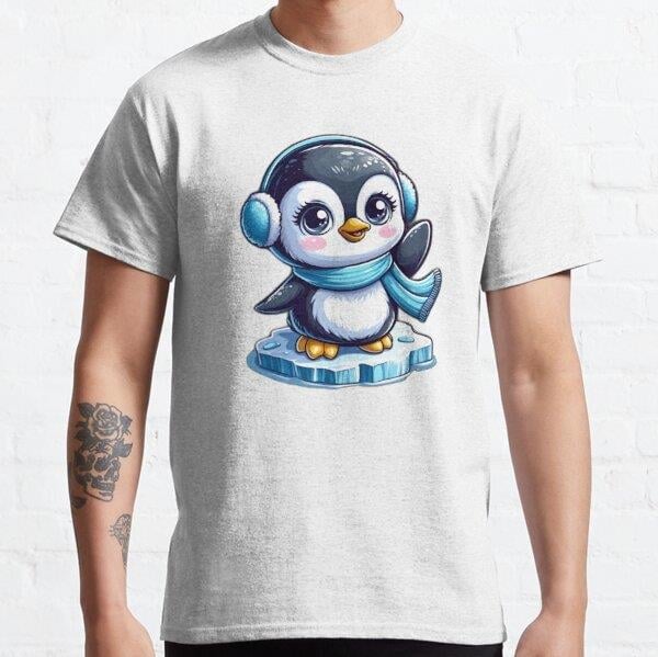 Unisex Baby penguin on an ice floe Tasarım Baskılı T-Shirt (Rahat Kalıp Tişört)