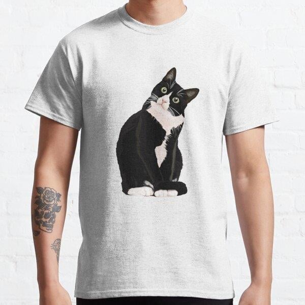 Unisex Black Cat Baskılı T-Shirt (Rahat Kalıp Tişört)