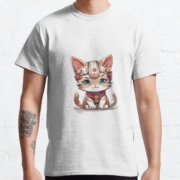 Unisex Chibi Japanese Cat Tasarım Baskılı T-Shirt (Rahat Kalıp Tişört)