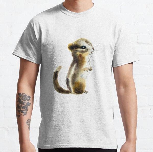 Unisex chipmunk-watercolor portrait animals Baskılı T-Shirt (Rahat Kalıp Tişört)