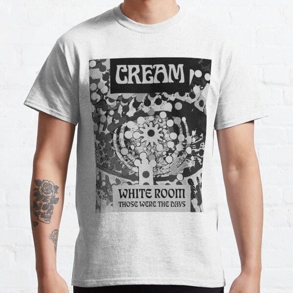 Unisex Cream Band Es Baskılı T-Shirt (Rahat Kalıp Tişört)