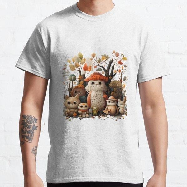 Unisex Cute animals with watercolor illustration Baskılı T-Shirt (Rahat Kalıp Tişört)