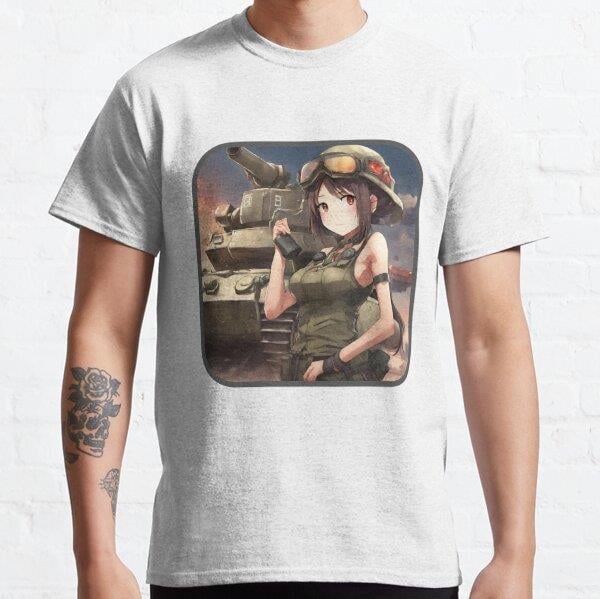 Unisex Cute Anime Tank Girl Tasarım Baskılı T-Shirt (Rahat Kalıp Tişört)