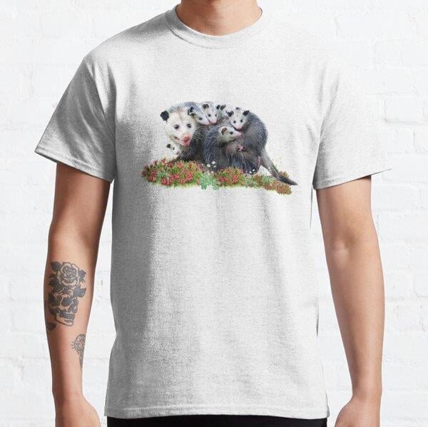 Unisex Cute opossum family | Baby possum scream | Cute Virginia opossum Baskılı T-Shirt (Rahat Kalıp Tişört)