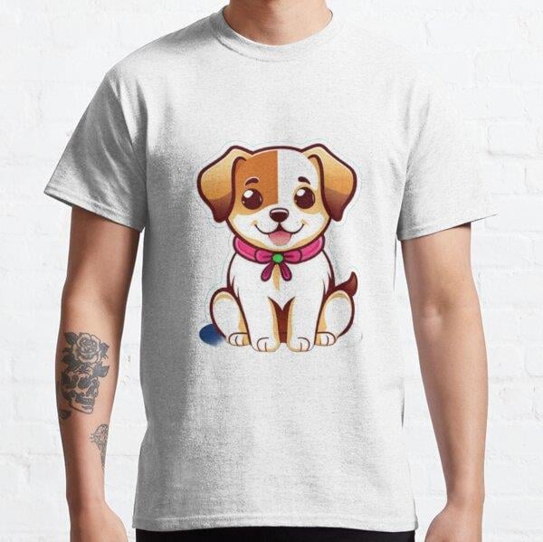 Unisex Cute puppy stickers Baskılı T-Shirt (Rahat Kalıp Tişört)