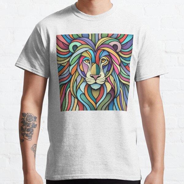 Unisex Detailed Colorful Lion Head Baskılı T-Shirt (Rahat Kalıp Tişört)
