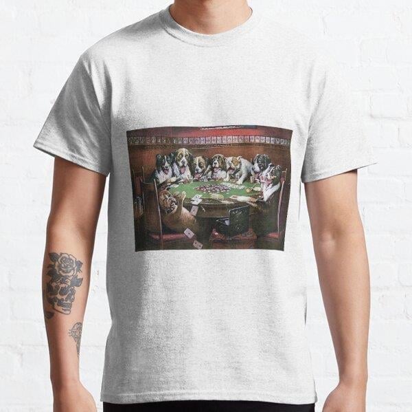 Unisex Dogs Playing Poker - Poker Sympathy Baskılı T-Shirt (Rahat Kalıp Tişört)