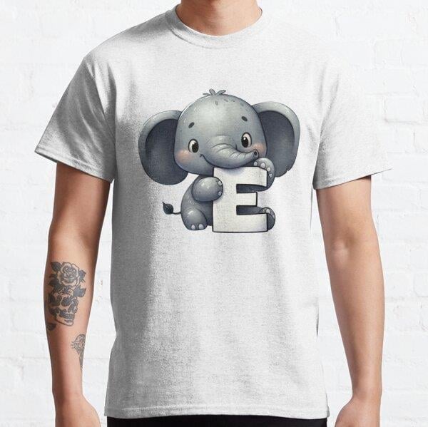 Unisex E for Elephant Baskılı T-Shirt (Rahat Kalıp Tişört)