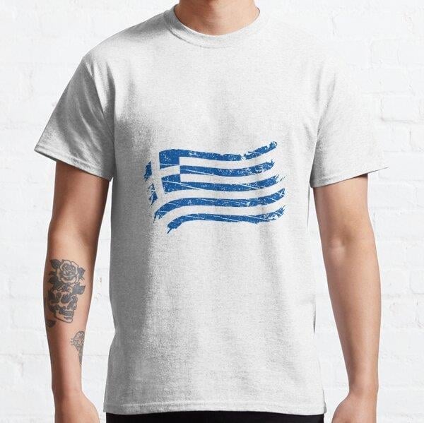 Unisex Ellada Greek Flag Vintage Graphic - Greece Lovers Tourists Souvenir Cool National Gift Baskılı T-Shirt (Rahat Kalıp Tişört)