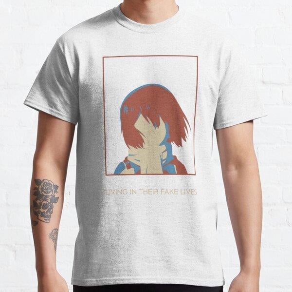 Unisex erased anime hinazuki kayo in box frame quotes - everybody is fake living in their fake lives - black Tasarım Baskılı T-Shirt (Rahat Kalıp Tişört)