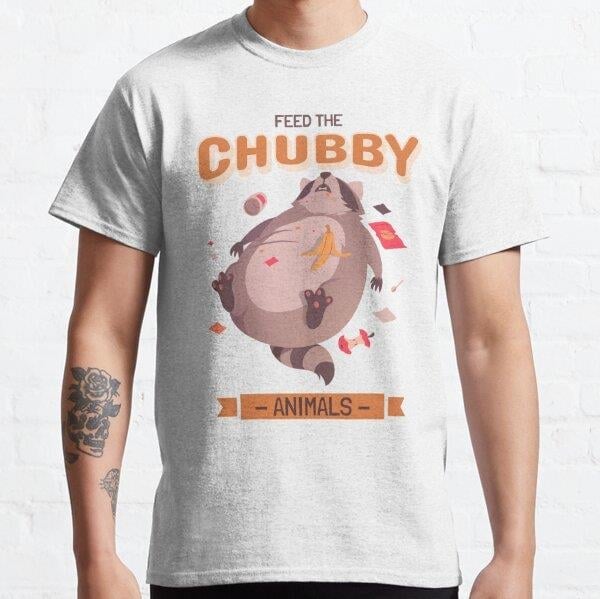 Unisex Feed the Chubby Animals #6 Baskılı T-Shirt (Rahat Kalıp Tişört)