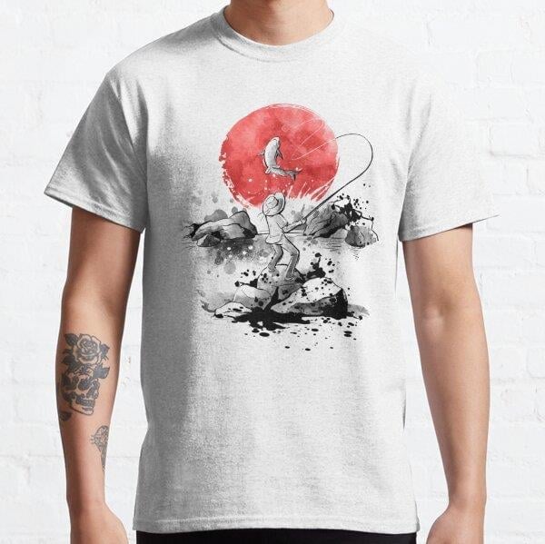 Unisex Fisherman red sun Tasarım Baskılı T-Shirt (Rahat Kalıp Tişört)
