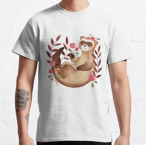 Unisex floral ferret bud Baskılı T-Shirt (Rahat Kalıp Tişört)