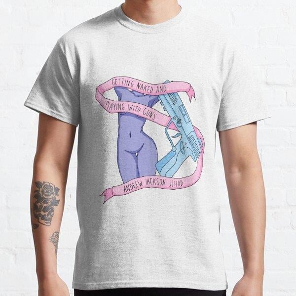 Unisex Getting Naked, Playing With Guns - Andrew Jackson Jihad Baskılı T-Shirt (Rahat Kalıp Tişört)