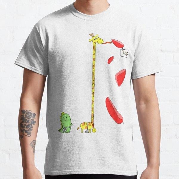 Unisex Giraffe and Dino climbing | Climbing competition | Bouldering Baskılı T-Shirt (Rahat Kalıp Tişört)