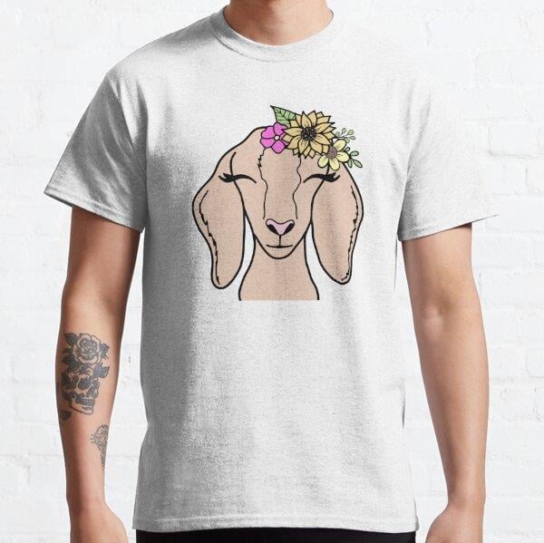 Unisex Goat with Floral Headband Baskılı T-Shirt (Rahat Kalıp Tişört)