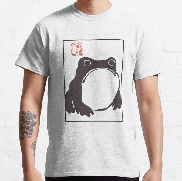 Unisex grumpy frog Japanese matsumoto hoji Baskılı T-Shirt (Rahat Kalıp Tişört)