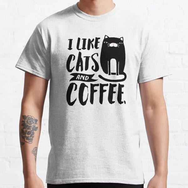 Unisex I Like Cats and Coffee Baskılı T-Shirt (Rahat Kalıp Tişört)