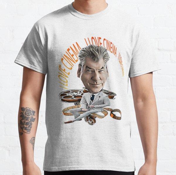 Unisex I love Cinema Caricature of Pierce Brosnan Baskılı T-Shirt (Rahat Kalıp Tişört)