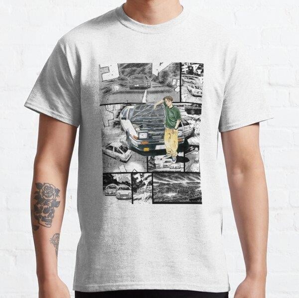 Unisex Initial D / Takumi Fujiwara - Manga Wall Design (Version 1) Tasarım Baskılı T-Shirt (Rahat Kalıp Tişört)