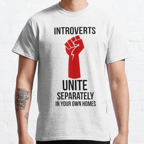 Unisex Introverts Unite Tasarım Baskılı T-Shirt (Rahat Kalıp Tişört)