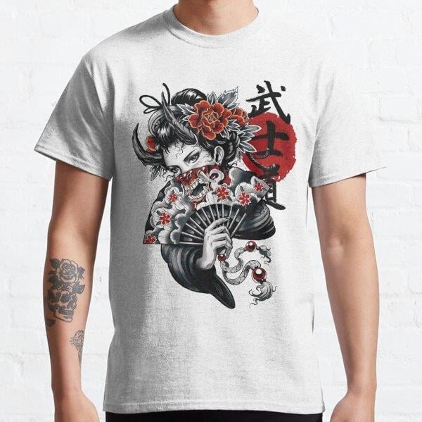 Unisex Japanese Geisha Girl Vaporwave Cyberpunk Popart Urban Style Baskılı T-Shirt (Rahat Kalıp Tişört)