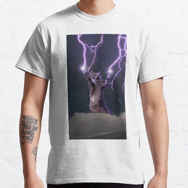 Unisex Lightning Cat Baskılı T-Shirt (Rahat Kalıp Tişört)