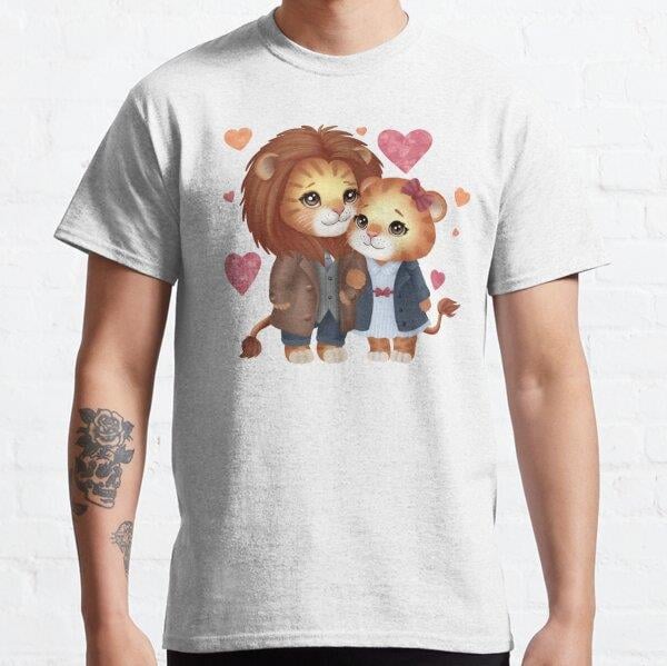 Unisex Lion couple Baskılı T-Shirt (Rahat Kalıp Tişört)