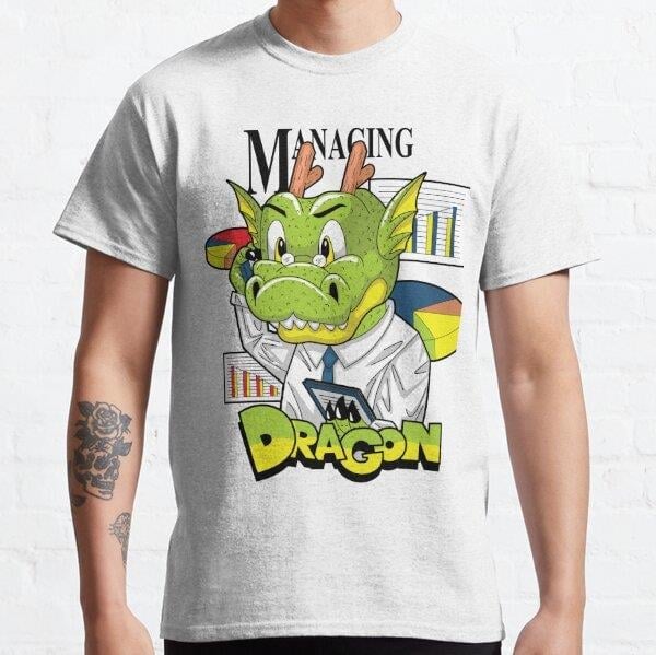 Unisex Managing Dragon Manga Style Color Baskılı T-Shirt (Rahat Kalıp Tişört)