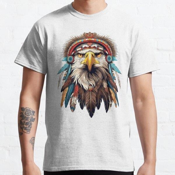 Unisex Native American Eagle Baskılı T-Shirt (Rahat Kalıp Tişört)