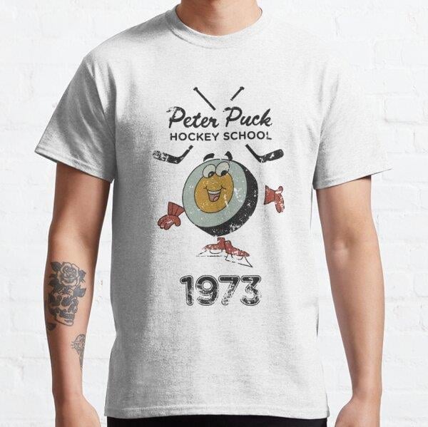 Unisex Peter Puck School of Hockey Baskılı T-Shirt (Rahat Kalıp Tişört)