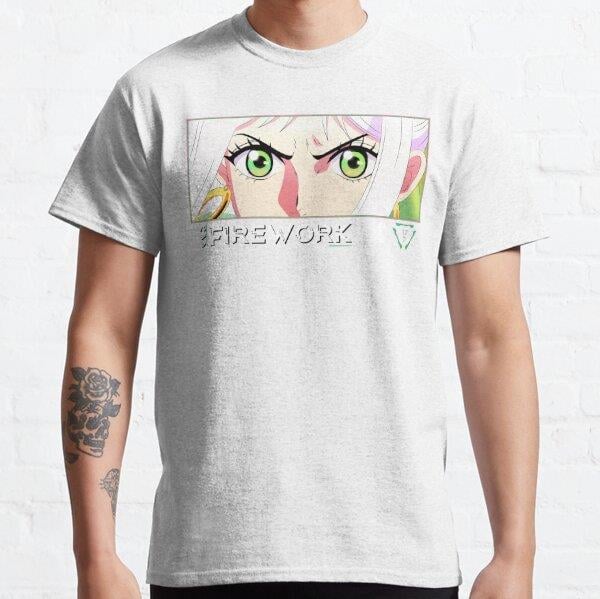 Unisex Powerful Anime Eyes Firework Japanese Typography Anime Style Tasarım Baskılı T-Shirt (Rahat Kalıp Tişört)