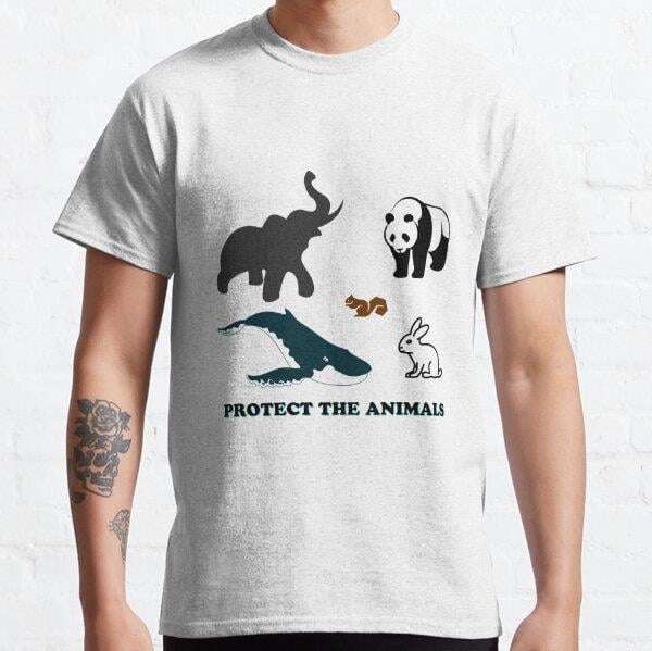 Unisex PROTECT THE ANIMALS Baskılı T-Shirt (Rahat Kalıp Tişört)