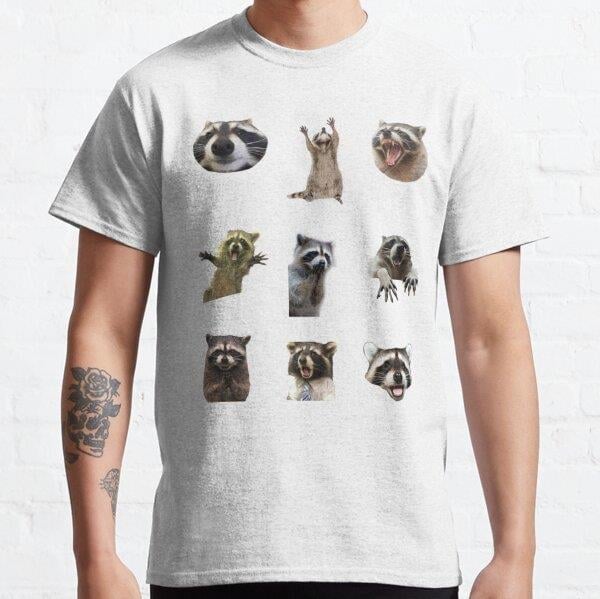 Unisex Raccoon meme pack/set (9) Baskılı T-Shirt (Rahat Kalıp Tişört)