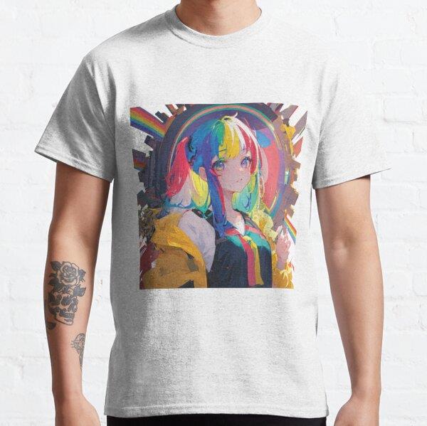 Unisex Rainbow girl_anime-22 Tasarım Baskılı T-Shirt (Rahat Kalıp Tişört)
