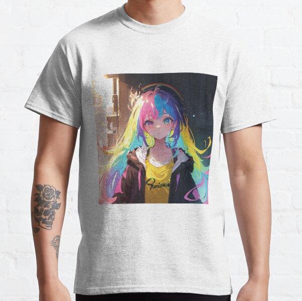 Unisex Rainbow girl_anime-27 Tasarım Baskılı T-Shirt (Rahat Kalıp Tişört)