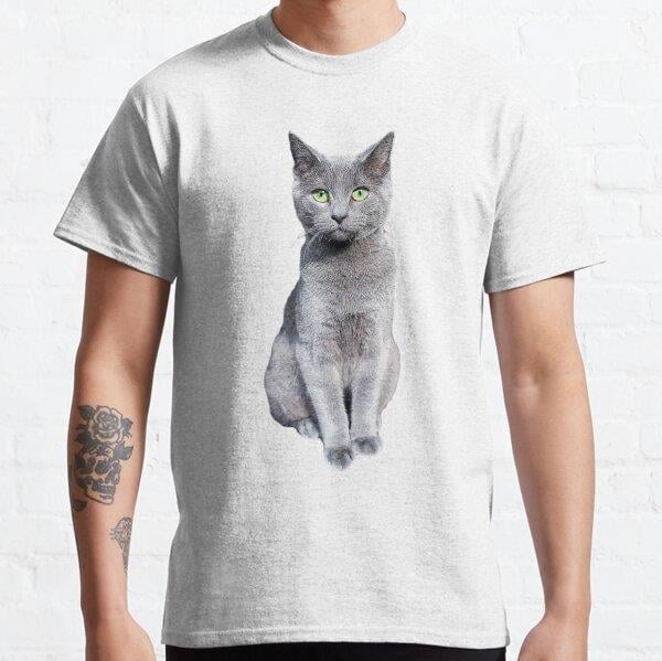 Unisex Russian Blue Cat Kitten Baskılı T-Shirt (Rahat Kalıp Tişört)