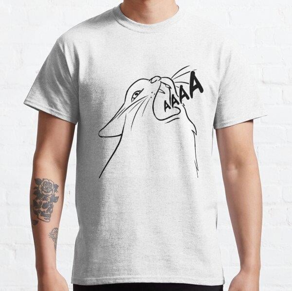 Unisex Screaming cat aaaa Baskılı T-Shirt (Rahat Kalıp Tişört)