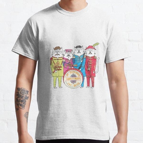 Unisex SGT Peppurr's Lonely Hearts Cats Band Baskılı T-Shirt (Rahat Kalıp Tişört)