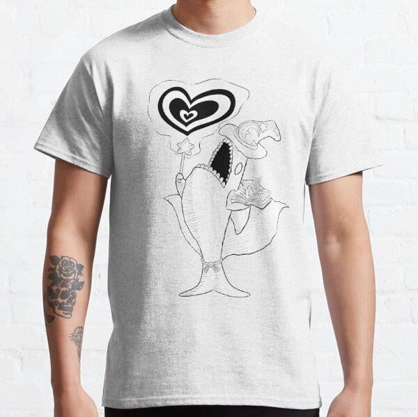 Unisex Silly Cute Shark Wizard Cosplay Baskılı T-Shirt (Rahat Kalıp Tişört)