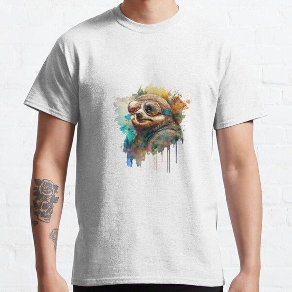 Unisex sunglasses Sloth Baskılı T-Shirt (Rahat Kalıp Tişört)