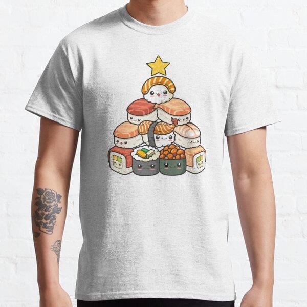 Unisex Sushi Christmas Tree Kawaii Japanese Food Art Anime Manga Otaku Xmas Gift Tasarım Baskılı T-Shirt (Rahat Kalıp Tişört)