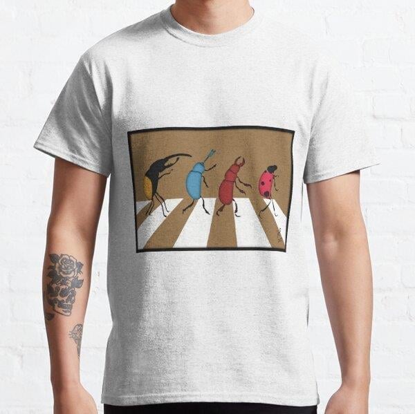 Unisex The Beetles - Minimalistic Paper Craft Digital Art Baskılı T-Shirt (Rahat Kalıp Tişört)