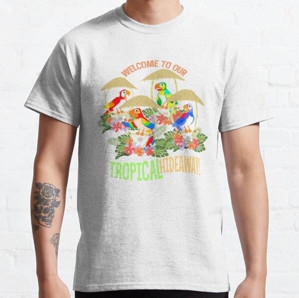 Unisex Tiki Room: Welcome to our Tropical Hideaway Baskılı T-Shirt (Rahat Kalıp Tişört)