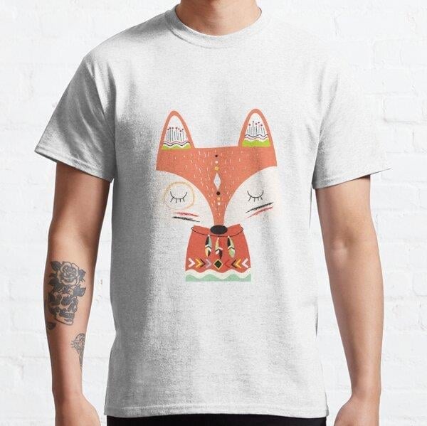 Unisex Tribal Animals Red Fox Two Baskılı T-Shirt (Rahat Kalıp Tişört)